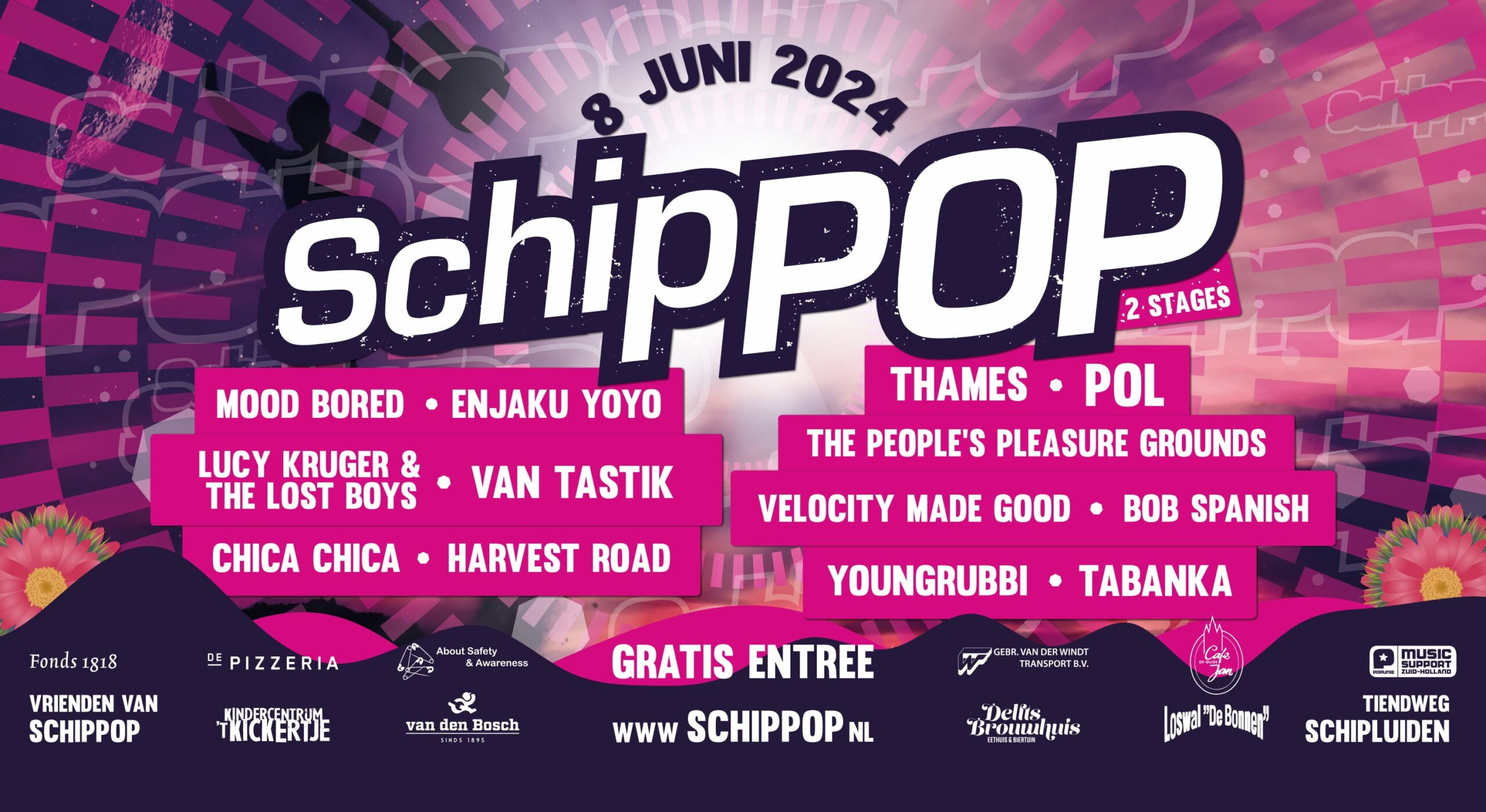 Muziekfestival Schippop, gratis entree, 8 juni 2024.